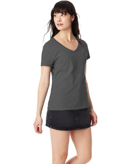 Hanes Ladies Perfect-T V-Neck T-Shirt S04V | Smoke Gray - Front