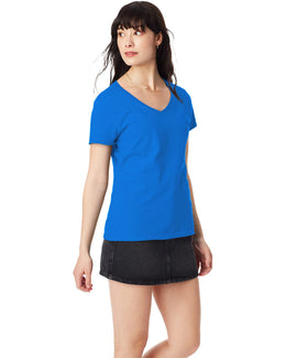 Hanes Ladies Perfect-T V-Neck T-Shirt S04V | Bluebell Breeze - Front