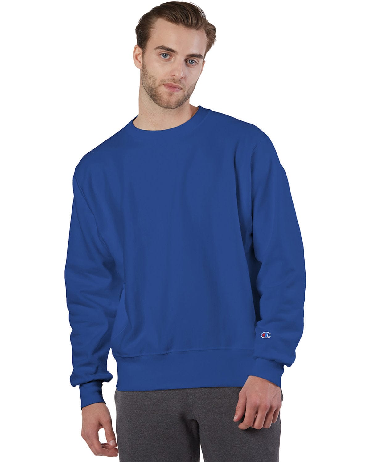 Champion blue reverse weave crewneck sweatshirt clearance