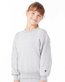 Champion Youth 50/50 EcoSmart Crewneck Sweatshirt S690 | Light Steel - Front