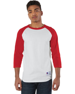 Champion Cotton Raglan Baseball Jersey T1397 | White/ Scarlet - Front