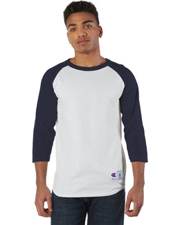 Champion Cotton Raglan Baseball Jersey T1397 | White/ Navy - Front