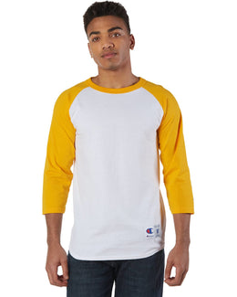 Champion Cotton Raglan Baseball Jersey T1397 | White/ C Gold - Front