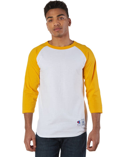 Champion Cotton Raglan Baseball Jersey T1397 | White/ C Gold - Front