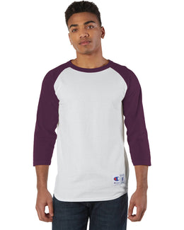 Champion Cotton Raglan Baseball Jersey T1397 | White/ Maroon - Front