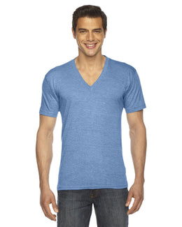 American Apparel Unisex Triblend Short Sleeve V-Neck TR461W | Athletic Blue - Front