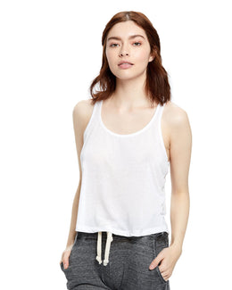 US Blanks Ladies Sheer Cropped Racer Tank US510 | White - Front