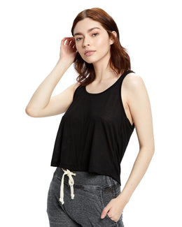 US Blanks Ladies Sheer Cropped Racer Tank US510 | Black - Front