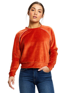 US Blanks Ladies Velour Long Sleeve Crop T-Shirt US538 | Rust - Front