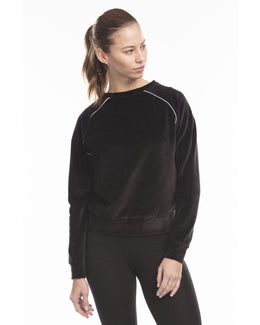 US Blanks Ladies Velour Long Sleeve Crop T-Shirt US538 | Black - Front