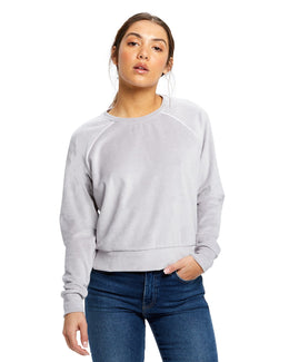 US Blanks Ladies Velour Long Sleeve Crop T-Shirt US538 | Silver - Front