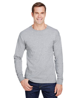Hanes Workwear Long Sleeve Pocket T-Shirt W120 | Light Steel - Front
