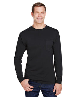 Hanes Workwear Long Sleeve Pocket T-Shirt W120 | Black - Front