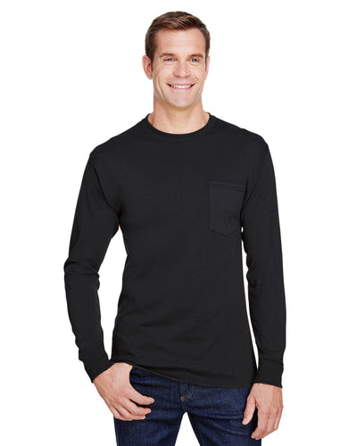 Hanes Workwear Long Sleeve Pocket T-Shirt W120 | Black - Front