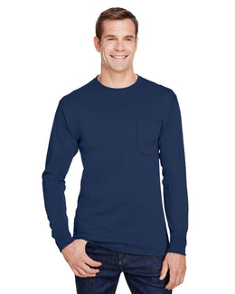 Hanes Workwear Long Sleeve Pocket T-Shirt W120 | Navy - Front