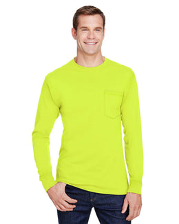Hanes Workwear Long Sleeve Pocket T-Shirt W120 | Safety Green - Front