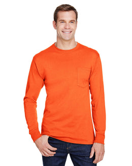 Hanes Workwear Long Sleeve Pocket T-Shirt W120 | Safety Orange - Front