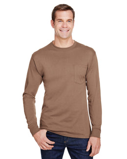 Hanes Workwear Long Sleeve Pocket T-Shirt W120 | Army Brown - Front